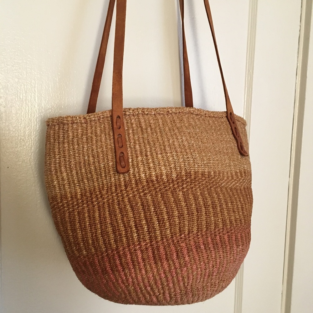 Vintage Woven Sisel Bag with Leather Straps